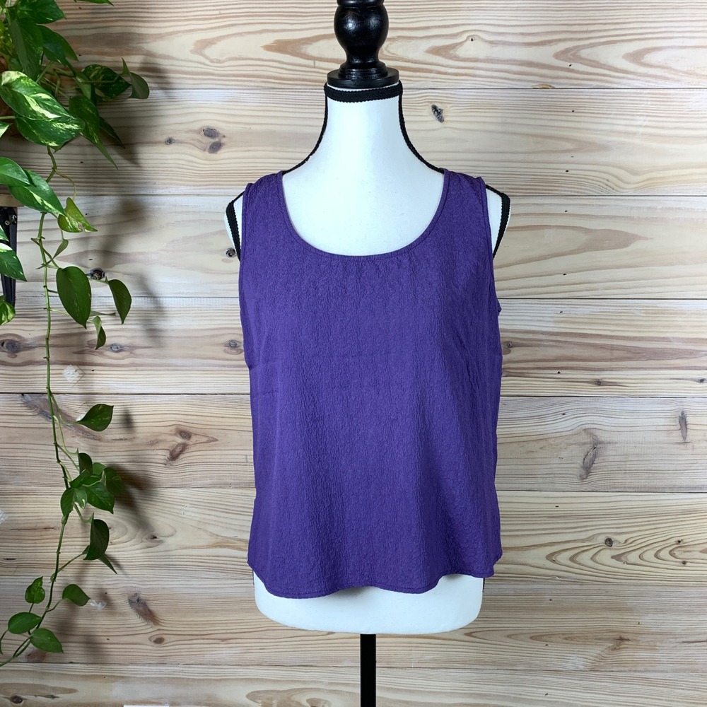 Citron‎ Silk Top Womens PM Purple Crinkle Scoop Neck Sleeveless Blouse